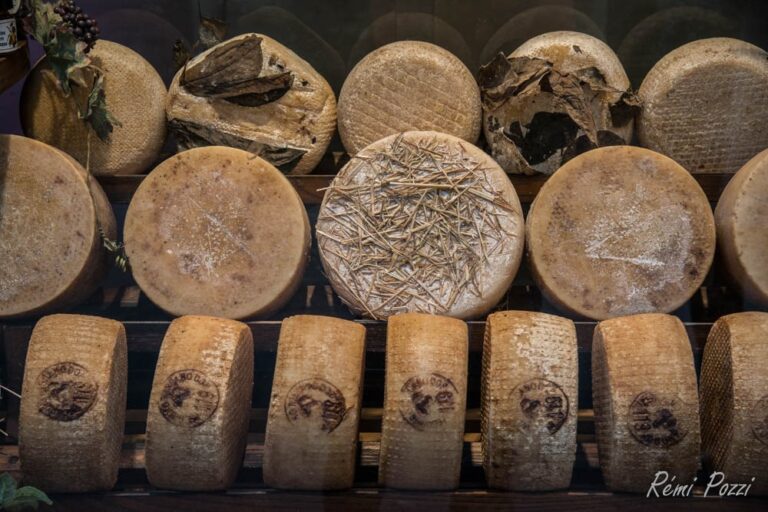 Fromages de Toscane en train de vieillir dans une cave