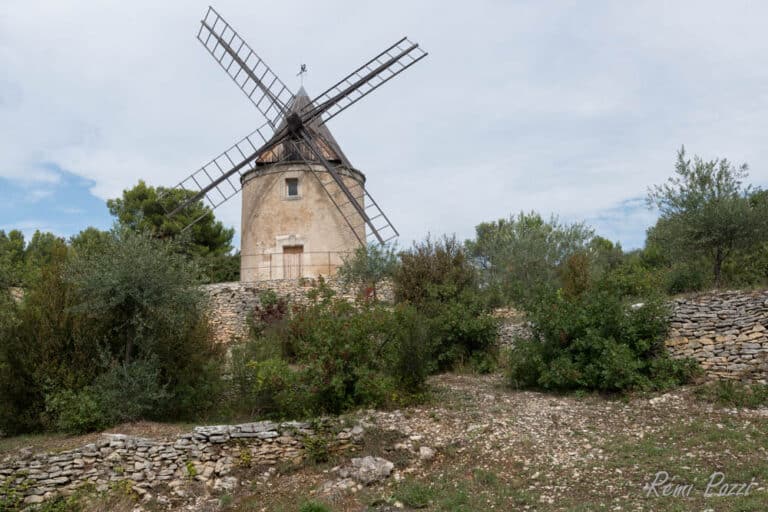 Moulin du Lubéron entouré par des buissons