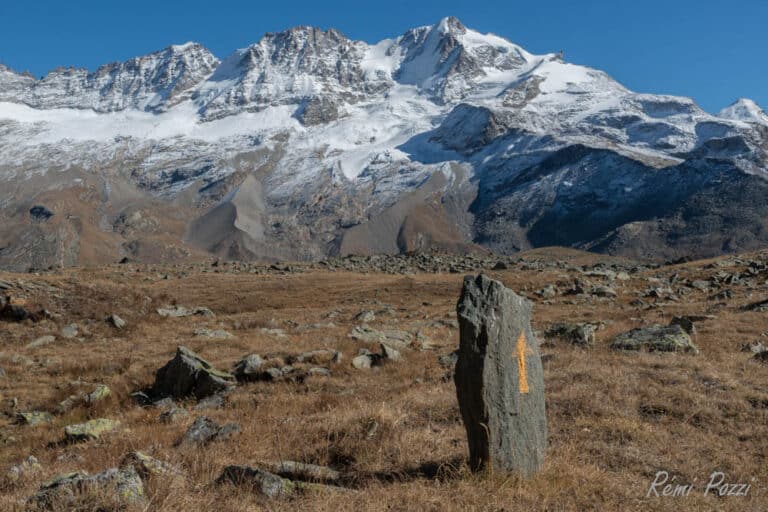 Plaine parsemée de rochers sous une montagne enneigée